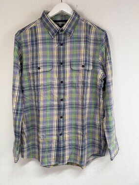 Uniqlo Mens Purple Green Plaid Flannel Long Sleeve Button Up Shirt XL Casual New